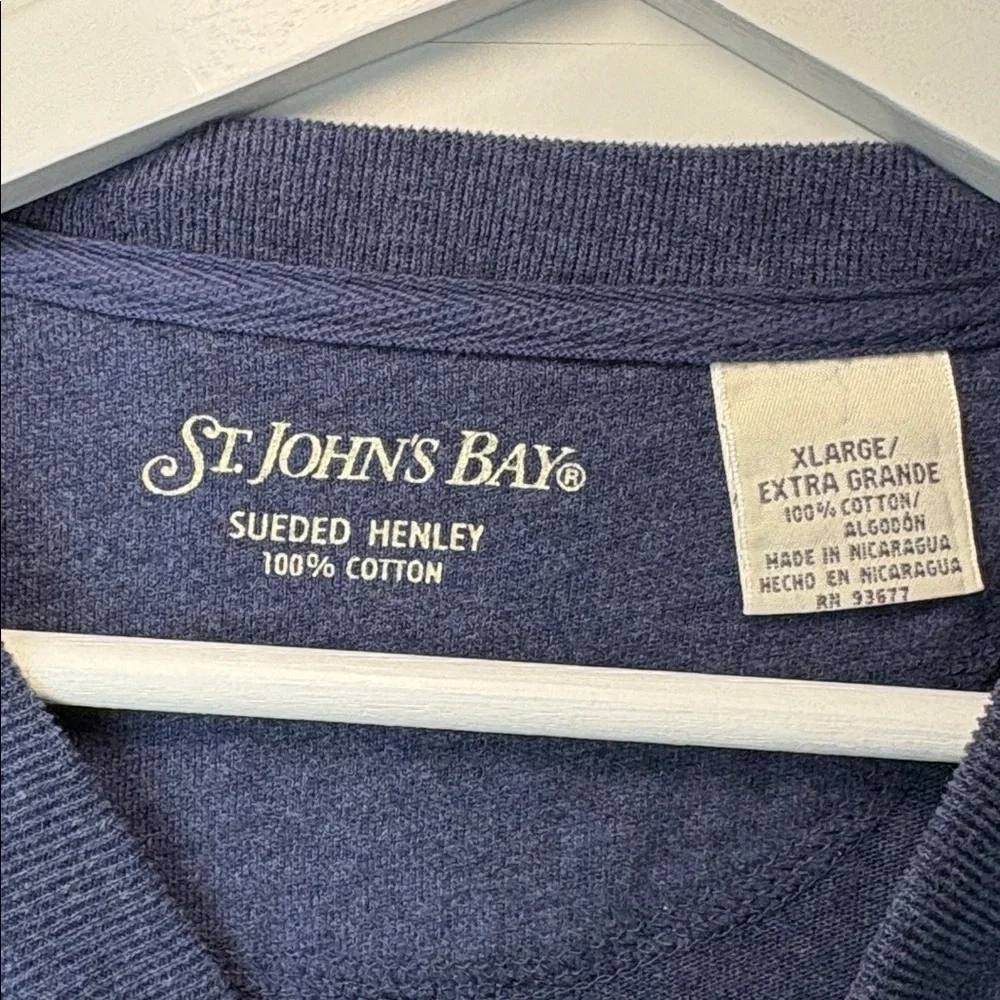 NEW St. John's Bay Dark Blue Long Sleeve Sueded Henley 100% cotton XL - Picture 2 of 5